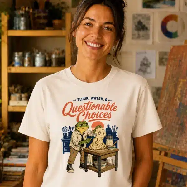 Bread Making Shirt – Flour Water Questionable Choices Funny Frog Tee - Image 2