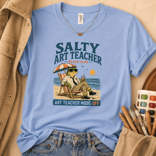 Teacher Beach Shirt – Salty Art Teacher Beach Club Summer Frog Funny Tee - Image 2
