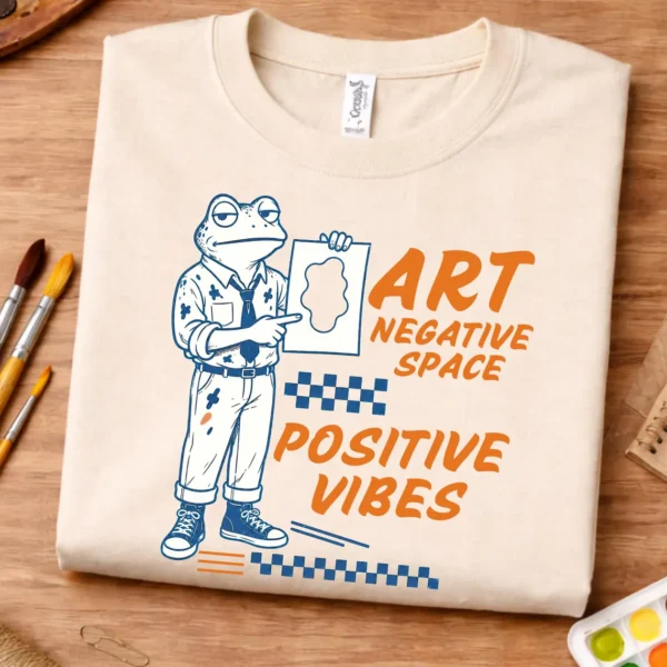 Art Classroom Shirt – Negative Space Positive Vibes Funny Frog Tee - Image 3