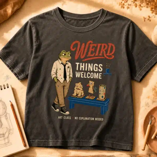 Weird Art Shirt – Weird Things Welcome Funny Frog Artist Tee - Image 2