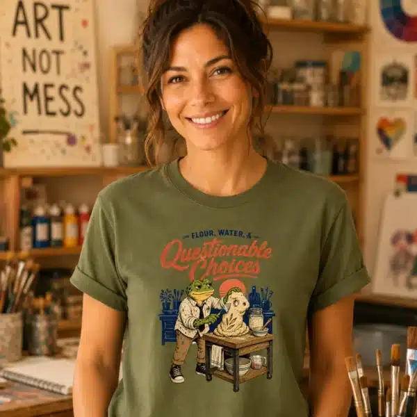 Bread Making Shirt – Flour Water Questionable Choices Funny Frog Tee - Image 3