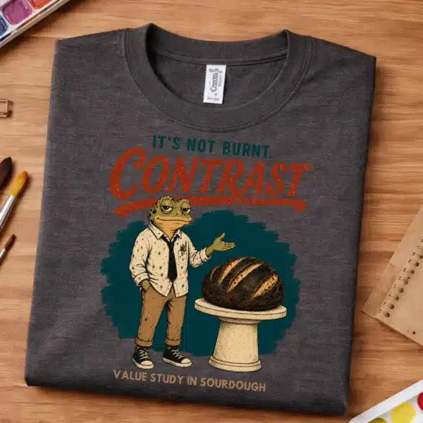 Bread Humor Shirt – Contrast Value Study In Sourdough Frog Tee - Image 2