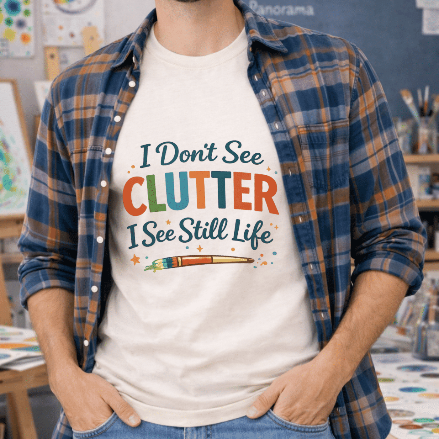 still life shirt clutter humor design