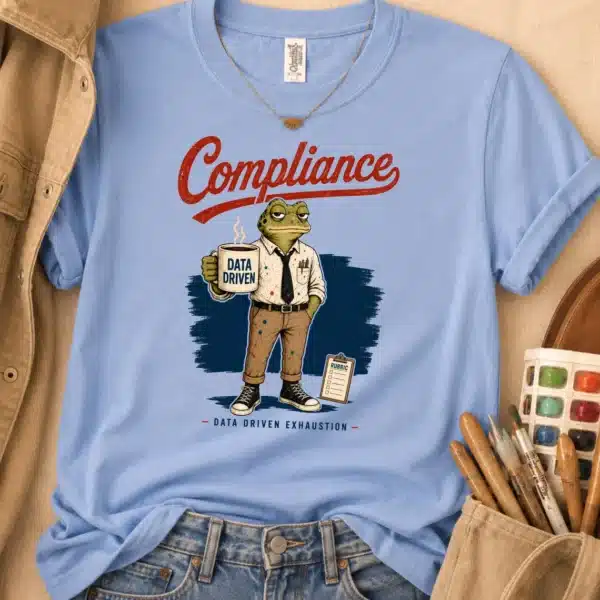 Teacher Meeting Tee – Compliance Data Driven Exhaustion Frog Shirt - Image 3
