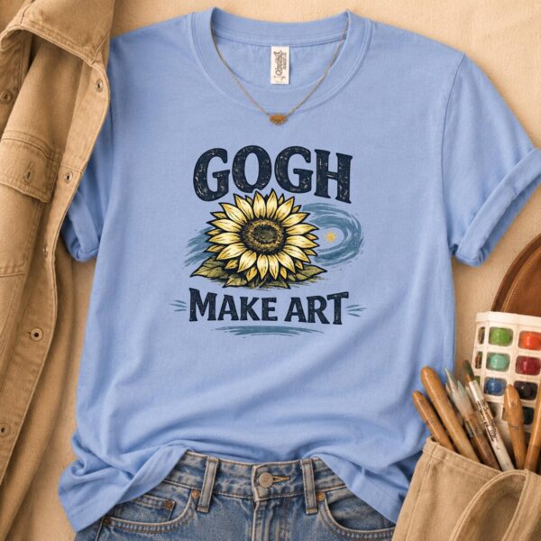Sunflower Artist Shirt – Gogh Make Art Funny Art Teacher Tee - Image 3