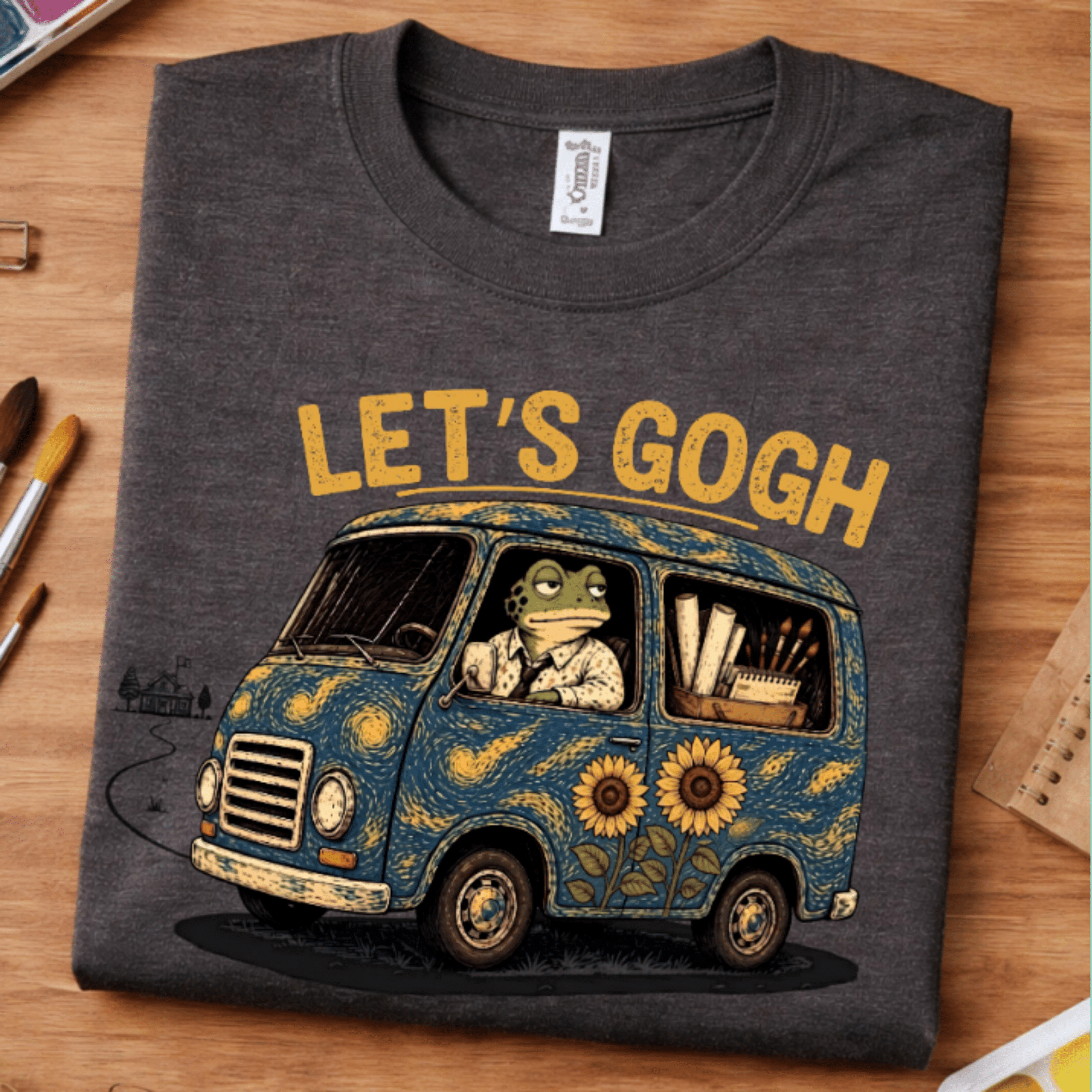 van life artist shirt lets gogh frog van design