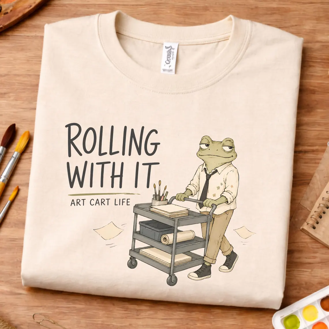 Art cart shirt featuring Rolling With It Vincent Van Frog design