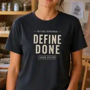 Art critique shirt featuring Define Done design