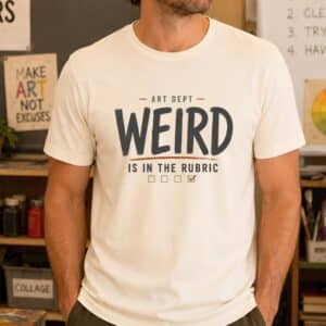 Art department shirt with Weird Is In The Rubric design
