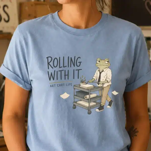 Art Cart Shirt – Rolling With It Funny Frog Art Teacher Tee - Image 2