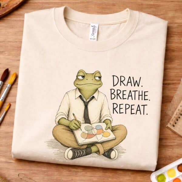 Drawing Teacher Shirt – Draw Breathe Repeat Art Teacher Graphic Tee Inspiring - Image 2