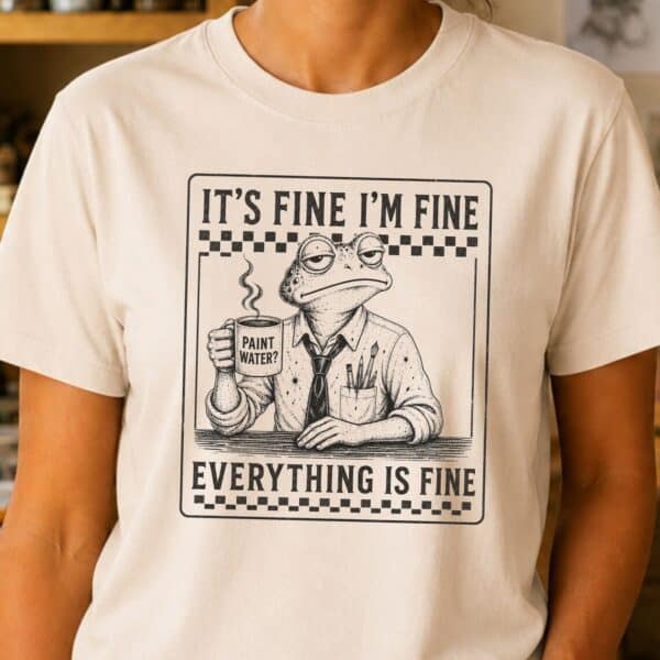 Teacher Stress Shirt – It's Fine I'm Fine Funny Frog Art Teacher Tee - Image 2