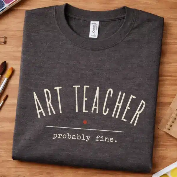 Teacher Anxiety Shirt – Art Teacher Probably Fine Funny Tee - Image 2