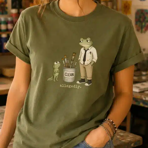 Paint Brush Shirt – Allegedly Clean Funny Frog Art Teacher Tee - Image 2