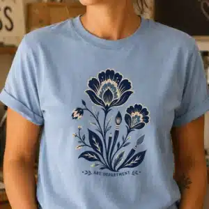 Botanical art shirt featuring Art Department floral design