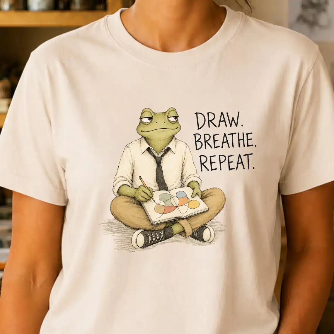 Drawing teacher shirt featuring Draw Breathe Repeat design