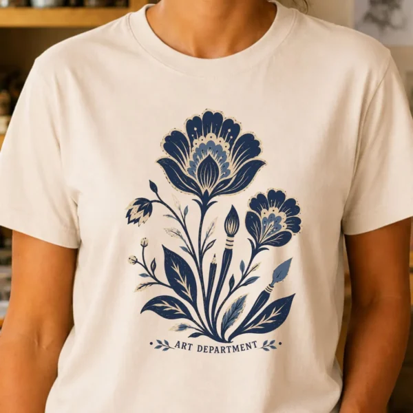 Botanical Art Shirt – Art Department Floral Graphic Tee Inspiring - Image 3