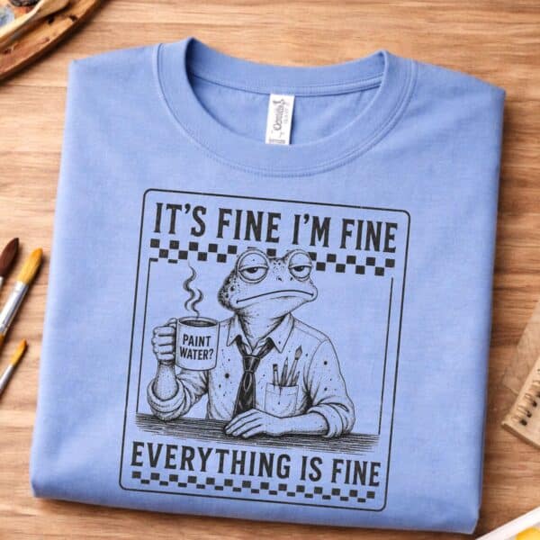 Teacher Stress Shirt – It's Fine I'm Fine Funny Frog Art Teacher Tee - Image 3