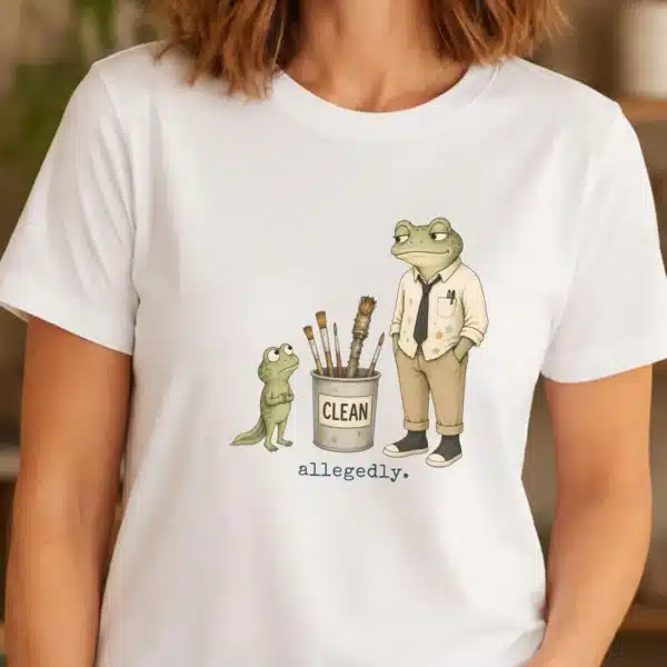 Paint Brush Shirt – Allegedly Clean Funny Frog Art Teacher Tee - Image 3