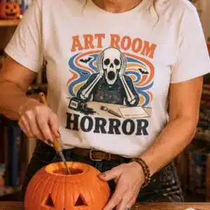 Halloween art teacher shirt featuring Art Room Horror design