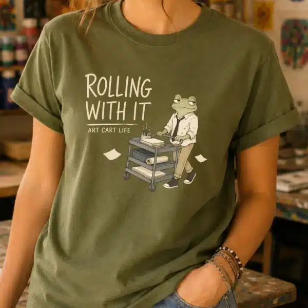 Art Cart Shirt – Rolling With It Funny Frog Art Teacher Tee - Image 3