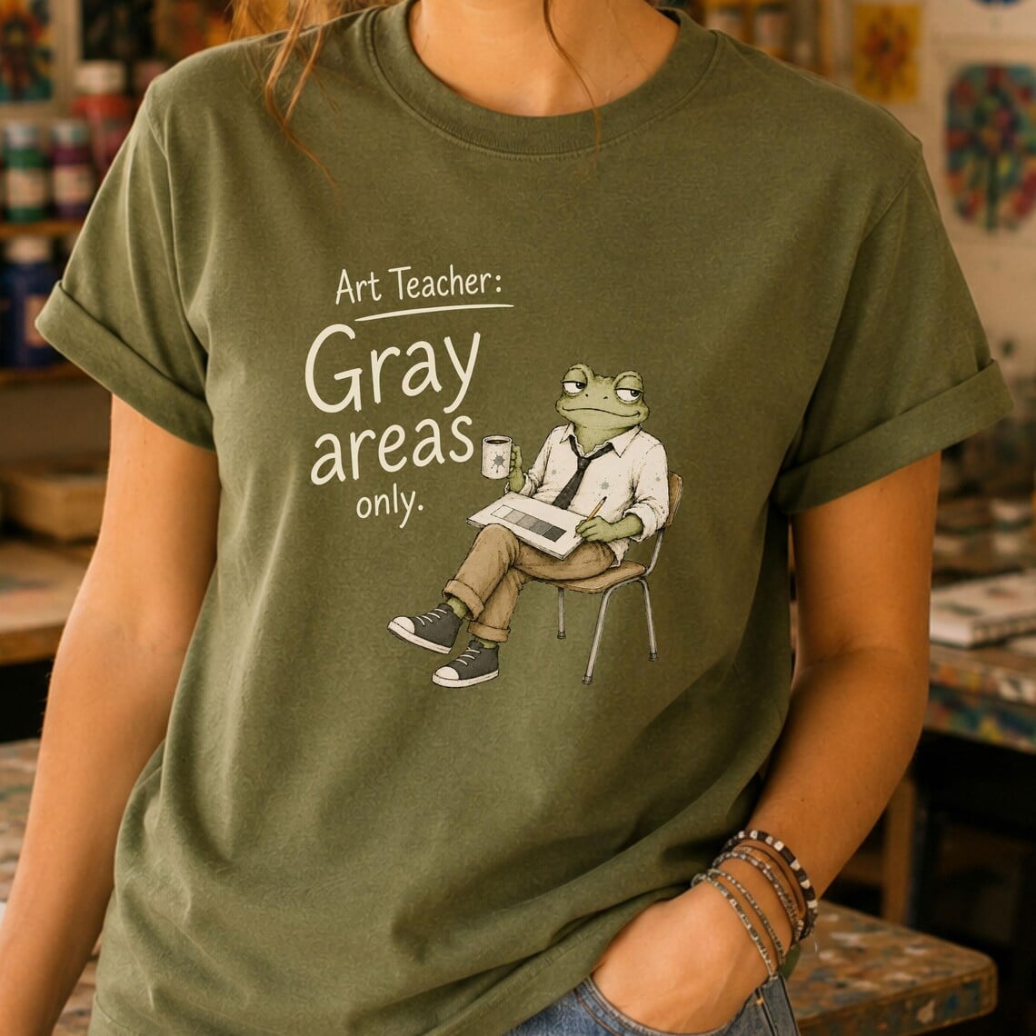 Value scale shirt featuring Gray Areas Only Vincent Van Frog design