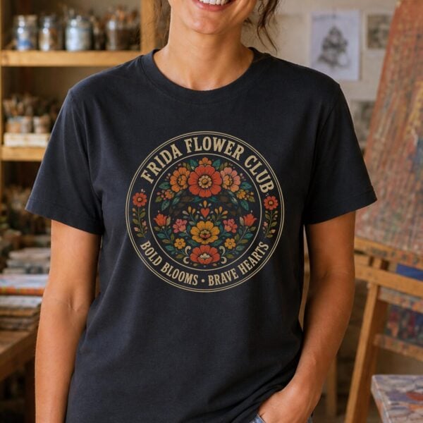 Frida Kahlo Shirt – Frida Flower Club Art Teacher Inspirational Tee - Image 2