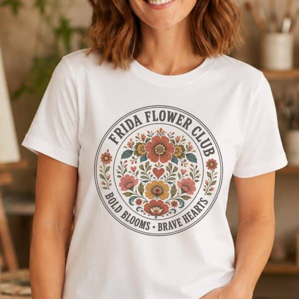 Frida Kahlo Shirt – Frida Flower Club Art Teacher Inspirational Tee - Image 3