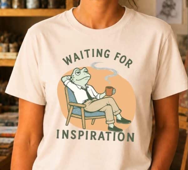 Creative Block Shirt – Waiting For Inspiration Funny Frog Artist Tee - Image 3