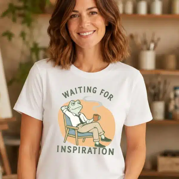 Creative Block Shirt – Waiting For Inspiration Funny Frog Artist Tee - Image 2