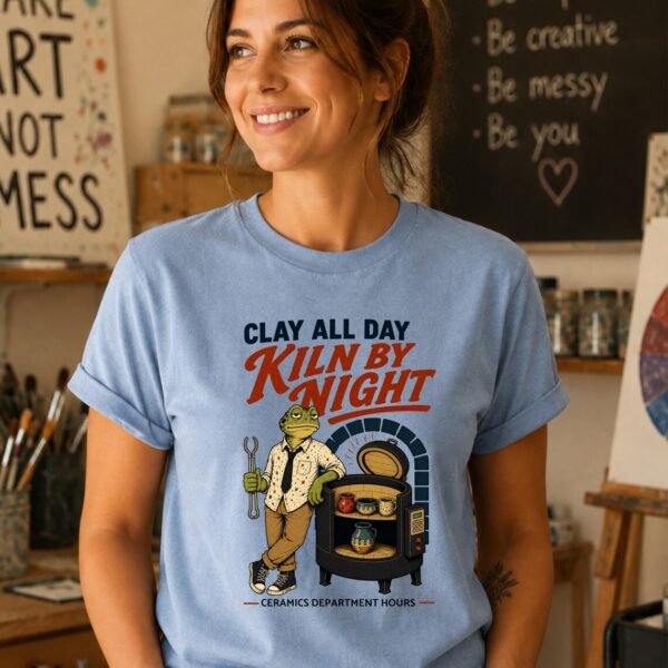 Ceramics Shirt – Clay All Day Kiln By Night Funny Frog Tee - Image 3