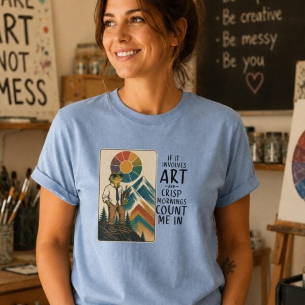 Mountain Art Shirt – Crisp Mornings Art Crisis Count Me In Funny Tee - Image 3