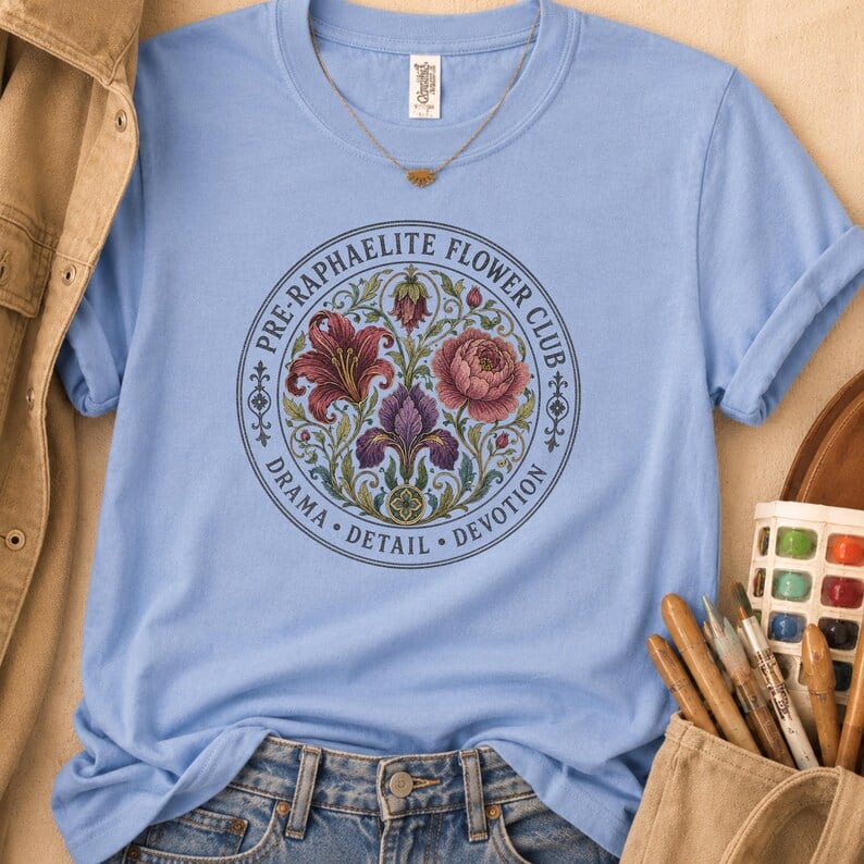 pre raphaelite shirt flower club design