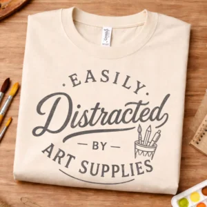 Artist supplies shirt featuring Easily Distracted by Art Supplies typography