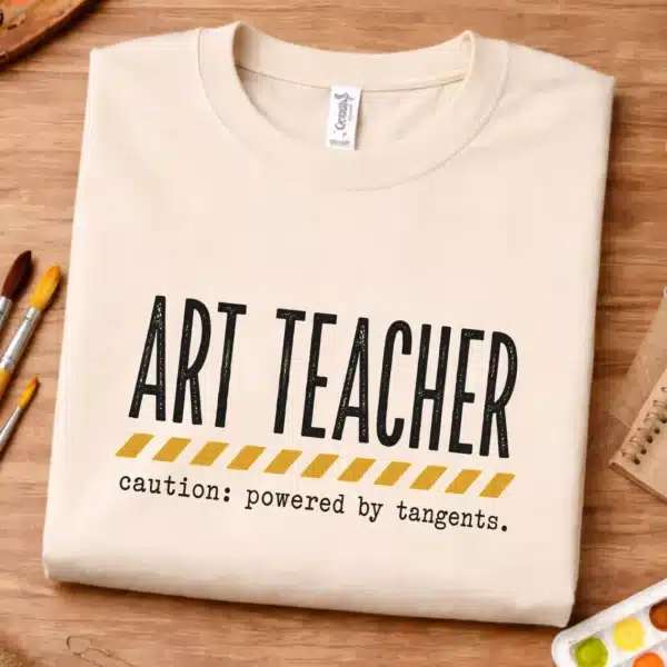 Teacher Humor Shirt – Art Teacher Powered by Tangents Funny Tee - Image 2