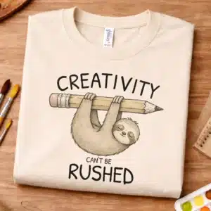 Creative process shirt featuring Creativity Can't Be Rushed design