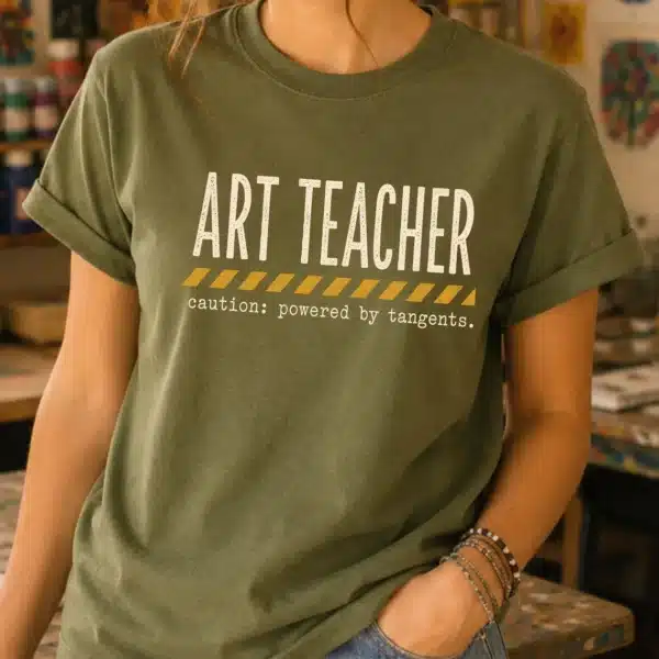 Teacher Humor Shirt – Art Teacher Powered by Tangents Funny Tee - Image 3