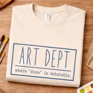 Unfinished art shirt featuring Art Dept Where Done Is Debatable design