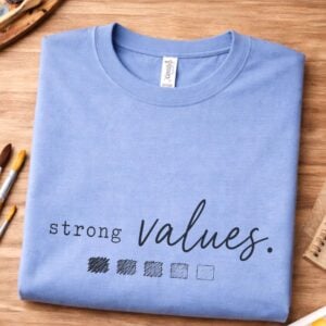 Value drawing shirt featuring Strong Values design