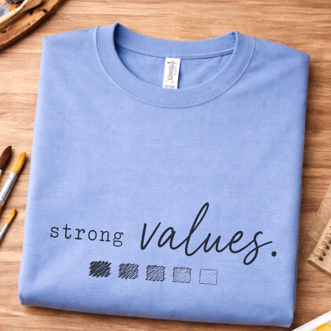 Value drawing shirt featuring Strong Values design