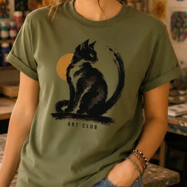 Black Cat Artist Shirt – Art Club Graphic Inspiring Tee - Image 3