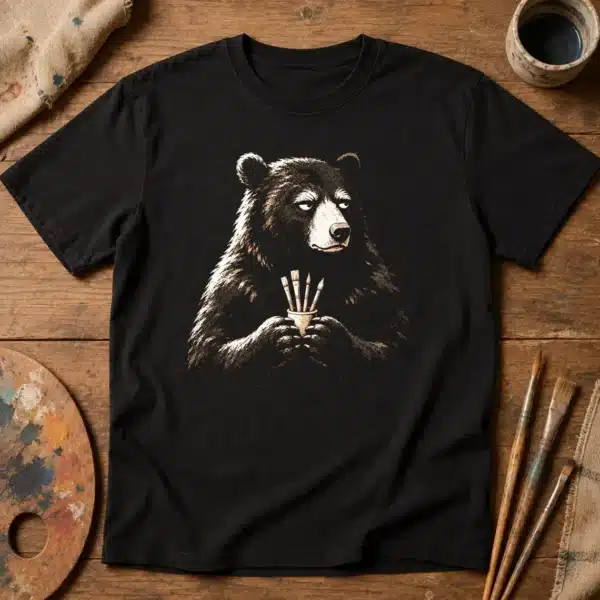 Bear Artist Shirt – Vintage Art Lover Funny Graphic Tee - Image 3