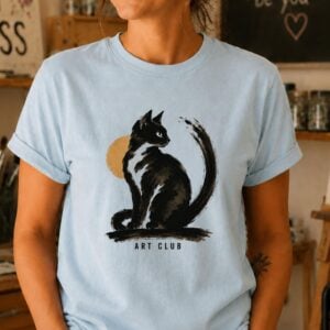 Black cat artist shirt featuring Art Club design