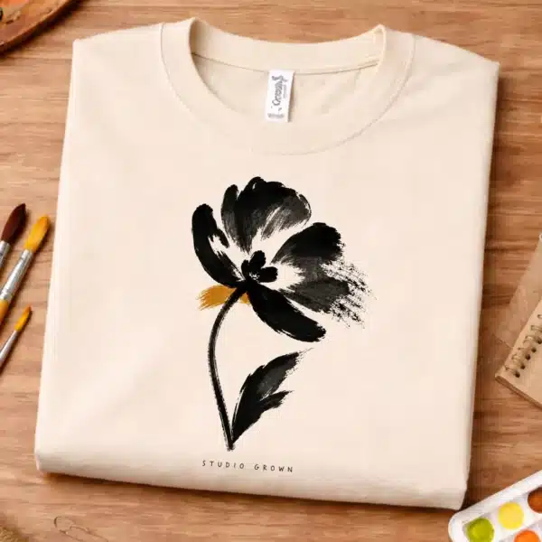 Ink Art Shirt – Minimalist Black Flower Artist Inspiring Graphic Tee - Image 3