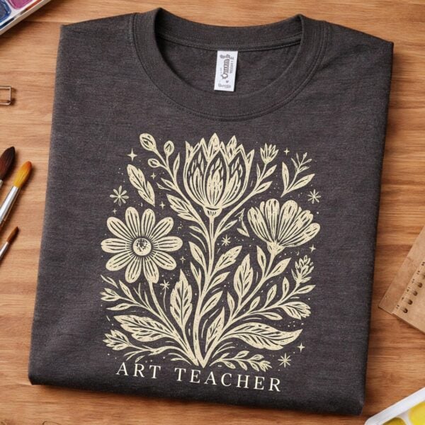 Linocut Art Shirt – Botanical Printmaking Graphic Inspiring Tee - Image 3