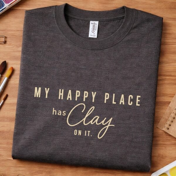 Clay Lover Shirt – My Happy Place Has Clay On It Pottery Inspiring Tee - Image 2