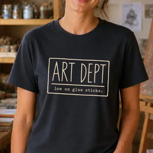 Art Teacher Supplies Shirt – Low on Glue Sticks Funny Tee - Image 2