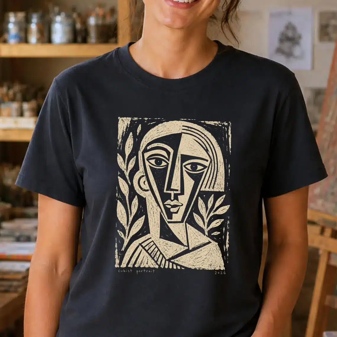 Cubism art shirt featuring abstract geometric portrait