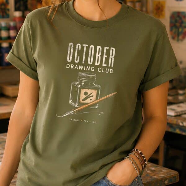 October Drawing Challenge Shirt – Drawing Club Inspirational Artist Tee - Image 2
