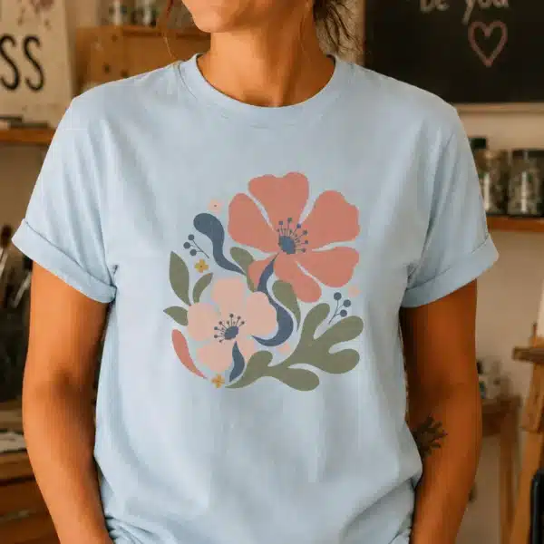 Botanical Artist Shirt – Pink Floral Colorful Retro Graphic Tee - Image 3
